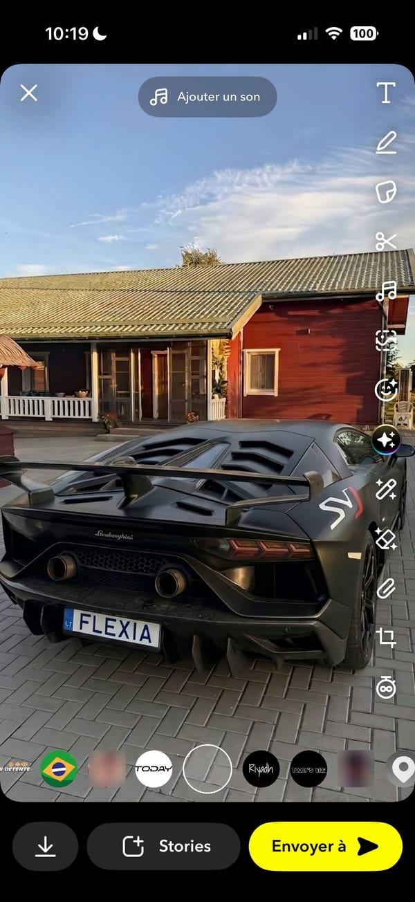 Ecran d'envoi de Snapchat, la photo generee par Flexia prete a partir